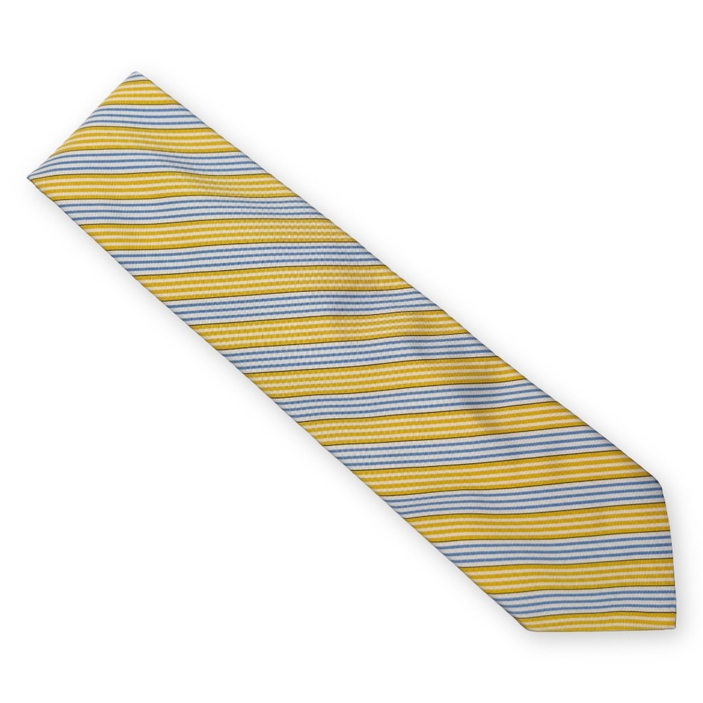 Brooks Brothers Makers Silk Cotton Striped Tie Yellow Blue Made in USA 305408023